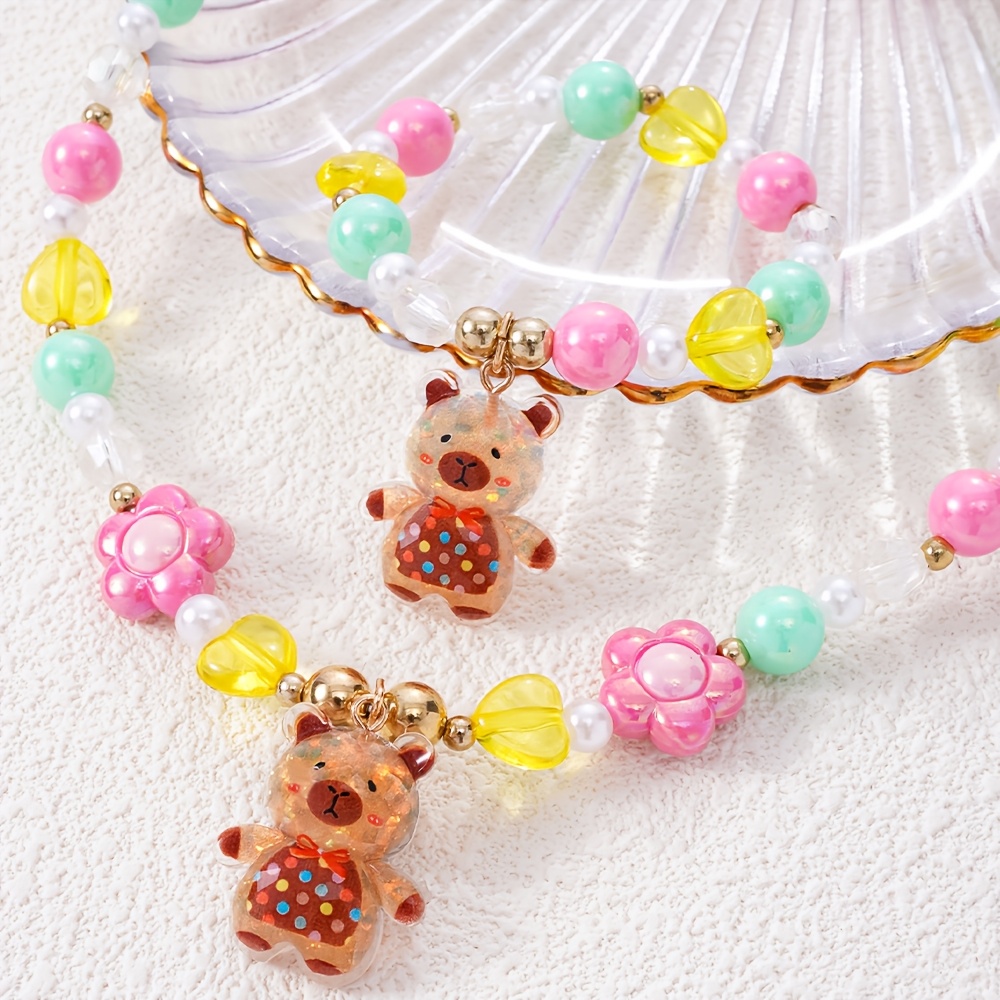 2pcs Qpeach Capybara Bracelet & Necklace Set